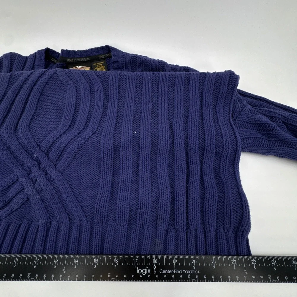 Harley-Davidson Mens XXL Navy Cable Knit‎ Cotton Crew Neck Sweater Logo Patch